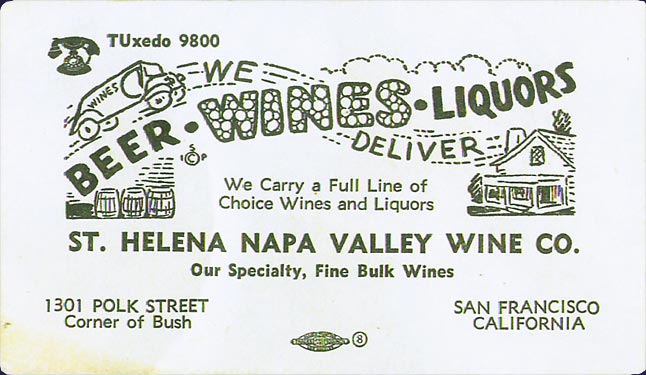St. Helena Napa Valley Wine Co. Business Card